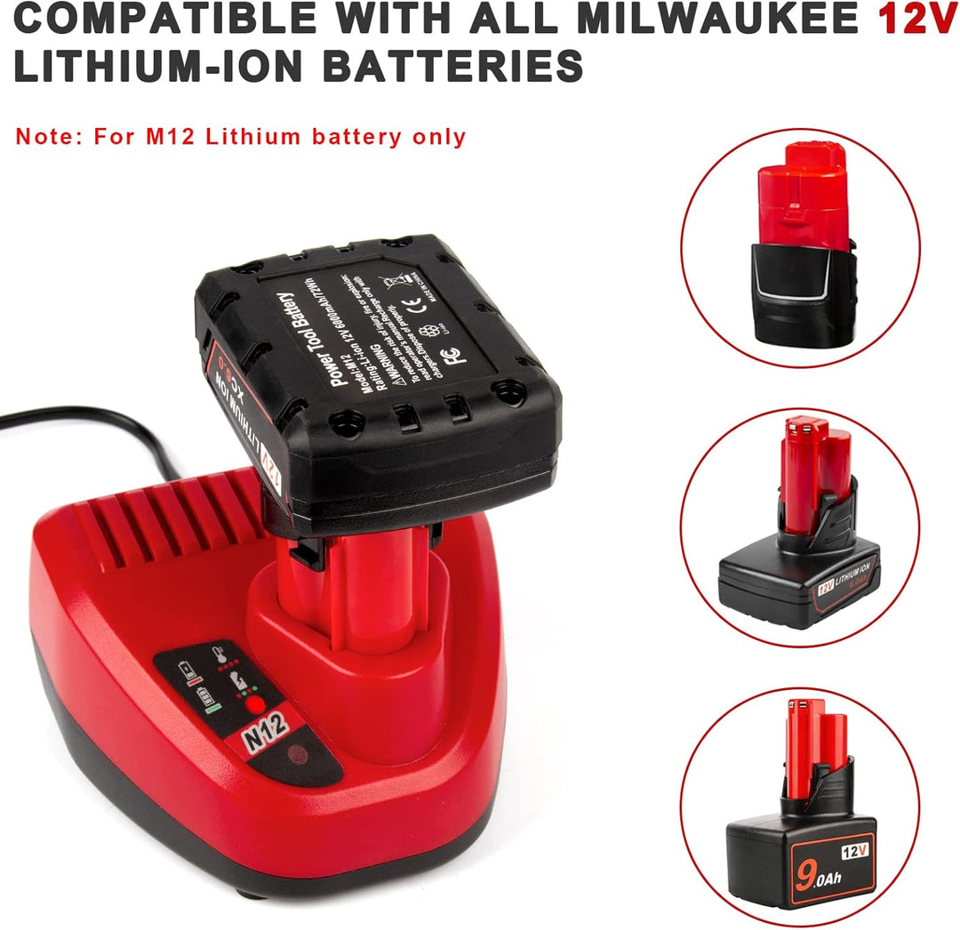 LabTEC 10.8V-12V Ersatz-Ladegerät für Milwaukee M12 Li-Ion Akku, Kompatibel mit Allen M12 Akkus 48-1