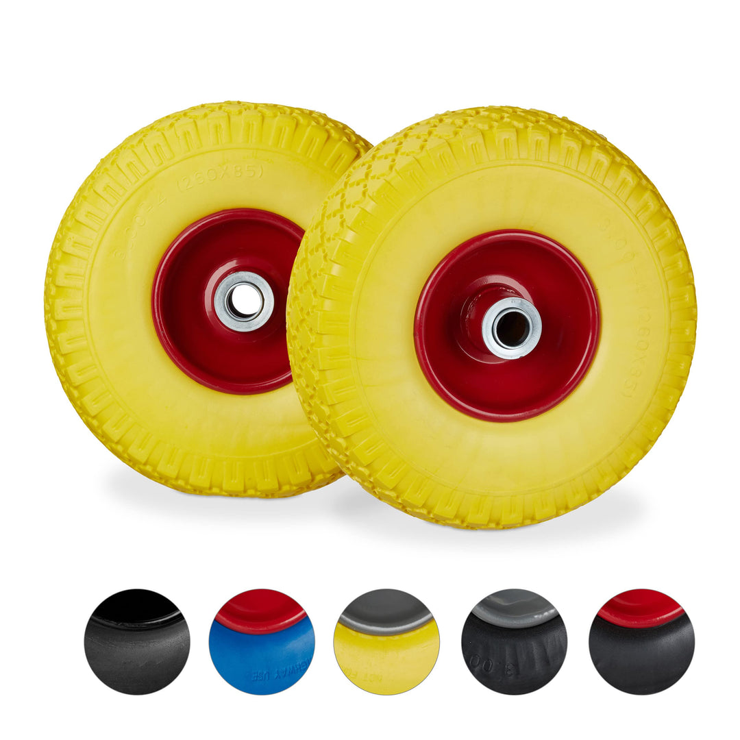 Relaxdays 4 x Sackkarrenrad, pannensichere Vollgummireifen, 3.00-4" Stahlfelge, 20 mm Achse, 100kg,