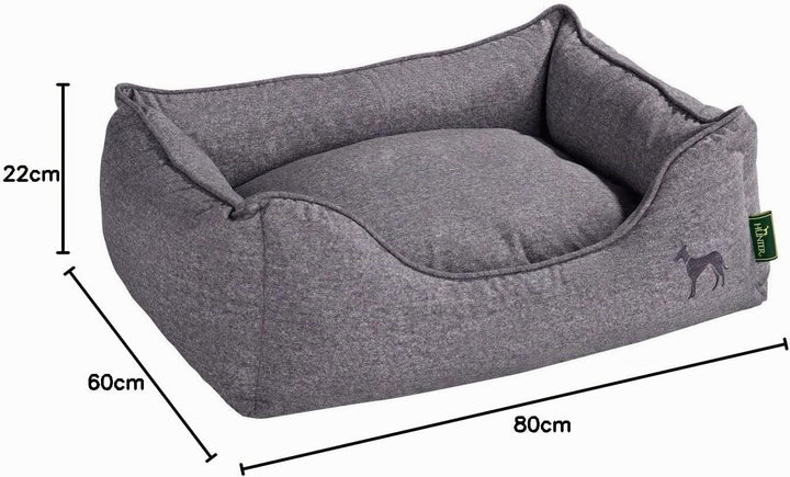 HUNTER Boston Hundesofa, Hundebett, Wendekissen mit Plüschbesatz,pflegeleicht, 80 x 60 cm, grau grau