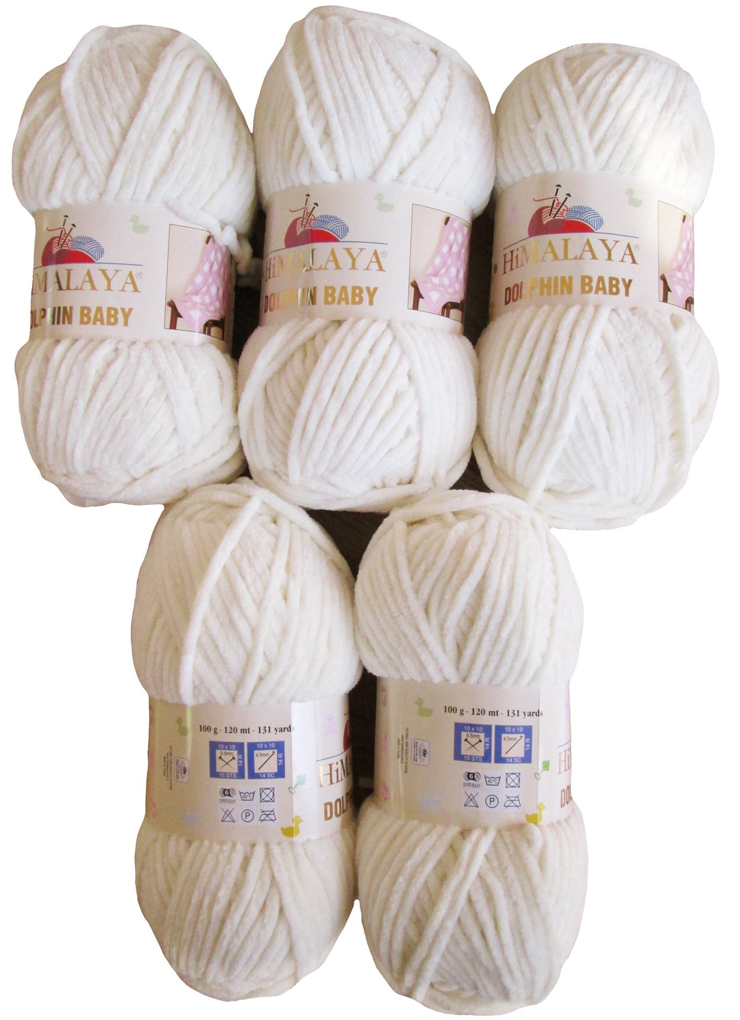 Himalaya Dolphin Strickgarn, 5 x 100 g, Babygarn, 500 g Garn Super Bulky, 600 m Weiss 80301, Weiss 8