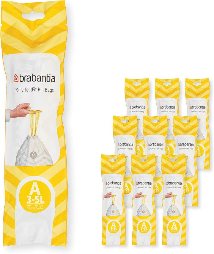 Brabantia Müllbeutel PerfectFit Multipack (Code A - 3L) Extra Starke Müllsäcke mit Zugband, 10 rolle