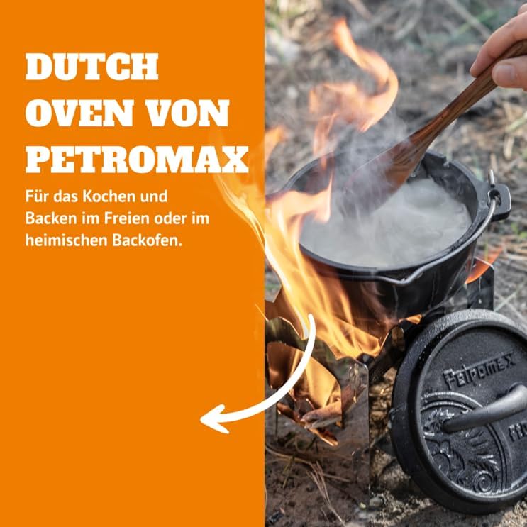 Petromax Feuertopf ft6 - Dutch Oven aus Gusseisen für Kochen und Backen - mit Deckel, Henkel und pla