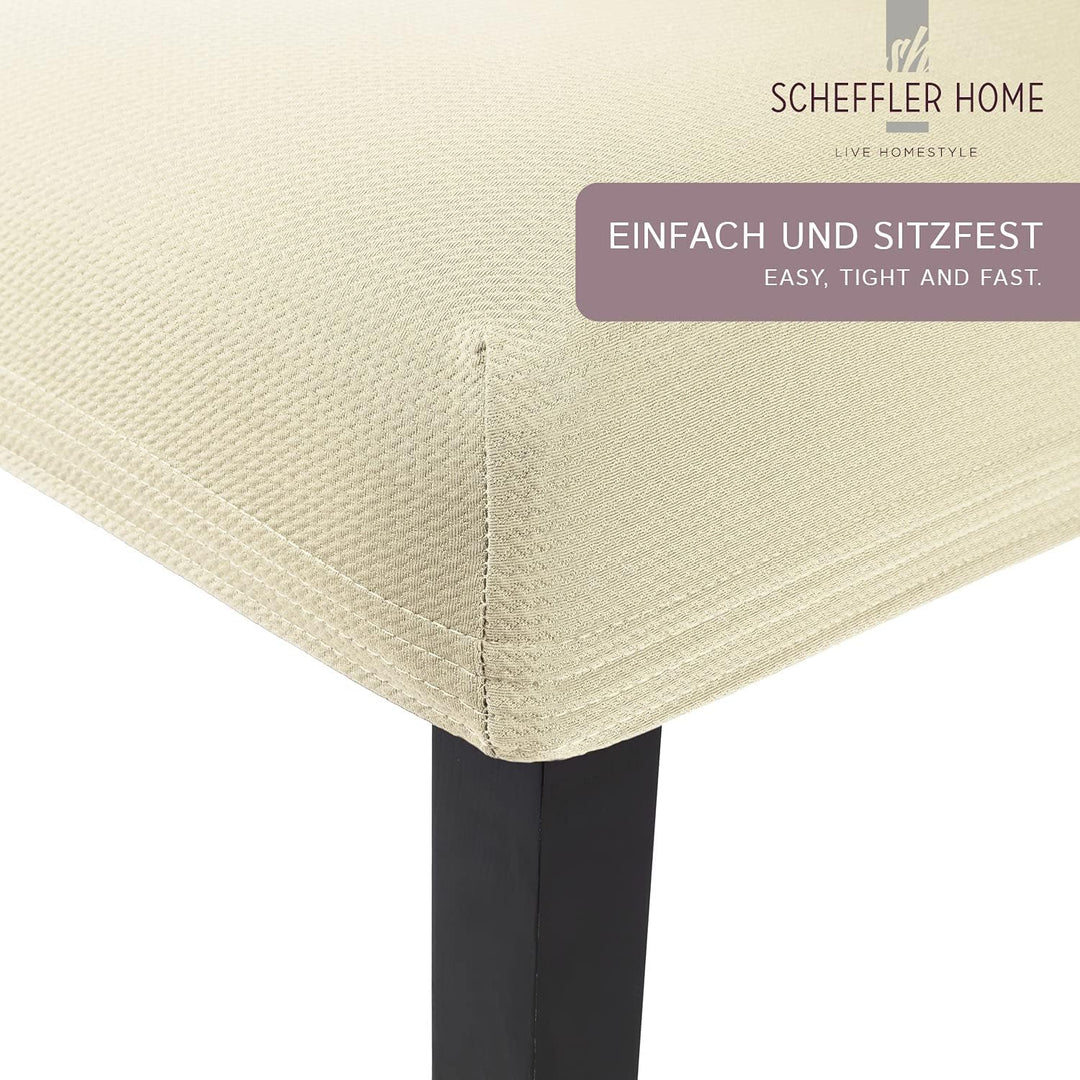 SCHEFFLER-Home Stuhlhussen Stretch Mia/Stretch Stuhlhussen Natur 4er Set/Microfaser Stuhl Bezug wasc