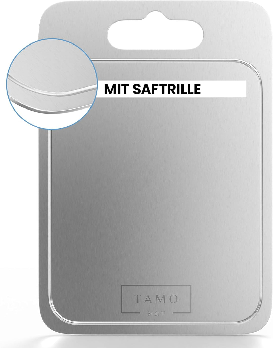 TAMO Titan Schneidebrett, mit Saftrille, aus 100% reinem Titan, hygienisch, antibakteriell & langleb