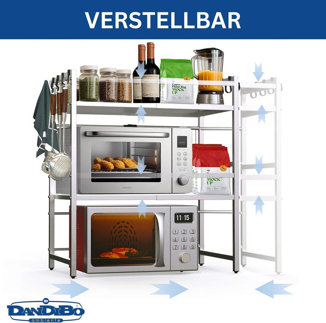 DanDiBo Verstellbares Mikrowellenregal Edelstahl 3 Stufig 40-64 cm Mikrowellen Regal 96686 Stehend M