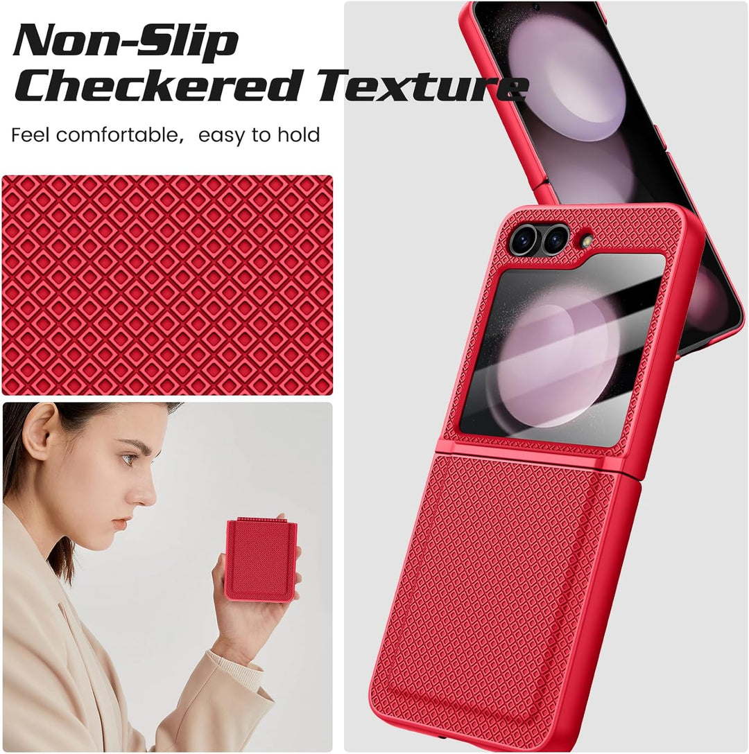 Doeshine für Samsung Galaxy Z Flip 5 Hülle mit Scharnierschutz & Displayschutzfolie, Rutschfester Te