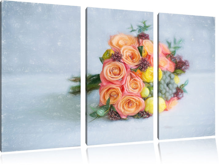 Pixxprint Romantischer Blumenstrauss als Leinwandbild/Grösse: 3 Teilig (120x80) cm/Wandbild/Kunstdru