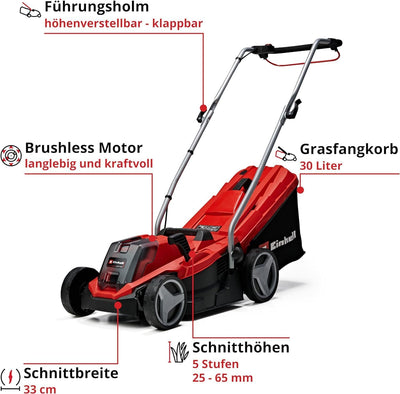 Einhell Akku-Rasenmäher GE-CM 18/33 Li-Solo Power X-Change (18 V, 33 cm Schnittbreite, bis 200 m², B