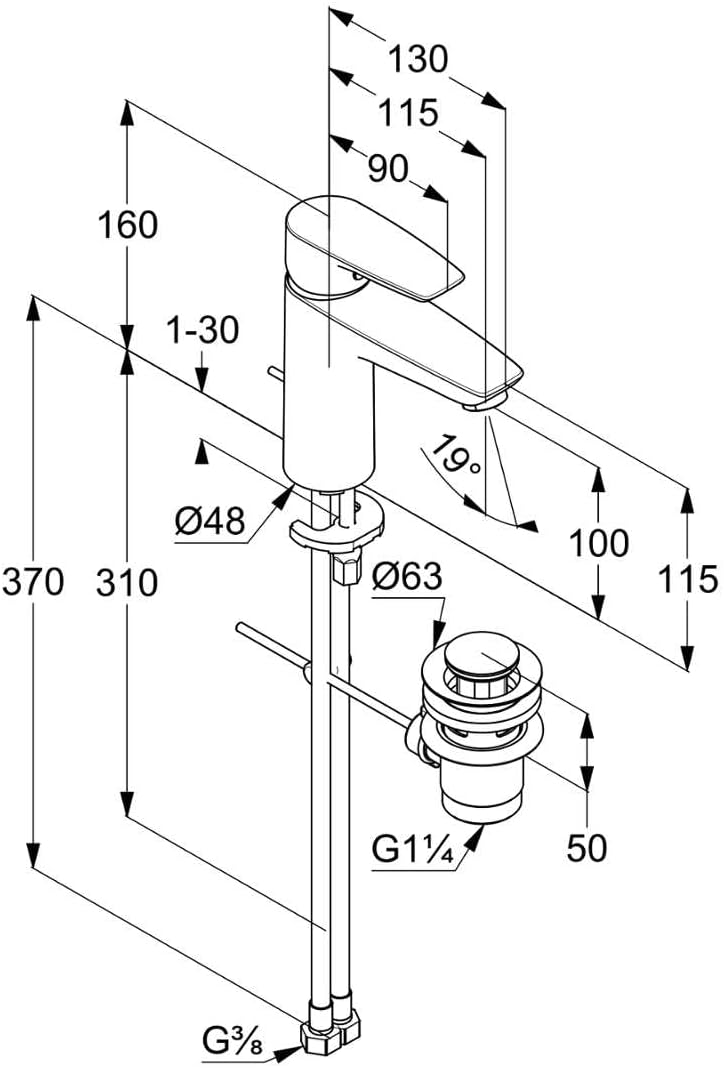 Kludi Pure & Solid Waschtisch-Einhandmischer 100 DN 15 mit Ablaufgarnitur