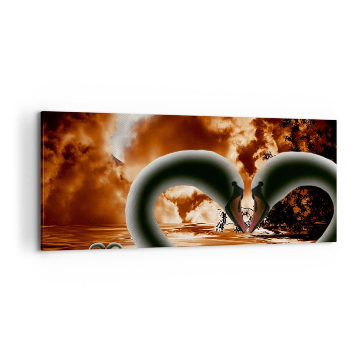 Wandbilder Dekoration Wohnzimmer Schwäne Nacht Liebe Panorama Bilder auf Leinwand 120x50cm Leinwandb