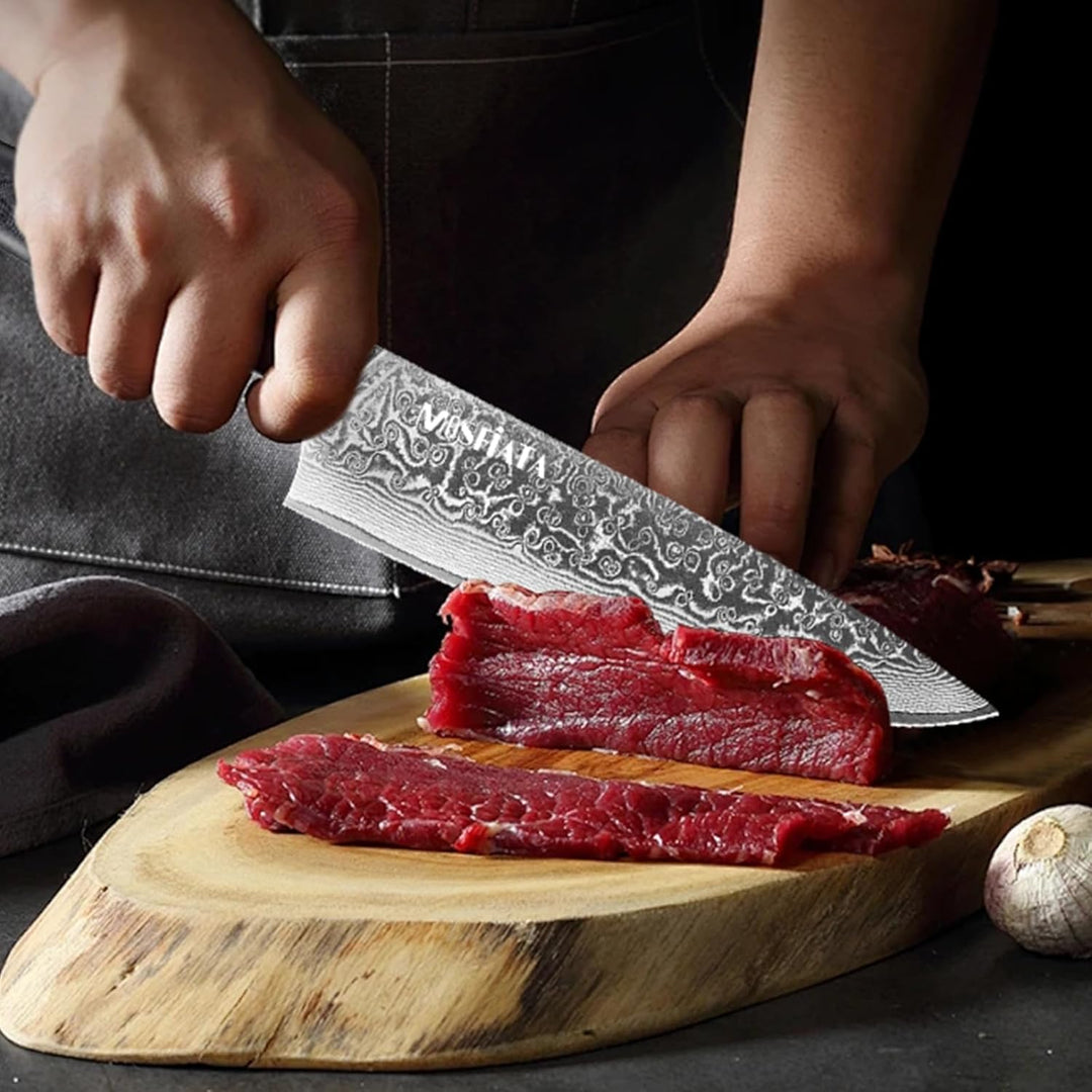 MOSFiATA Damastmesser 8 Zoll, Kochmesser Damast Küchenmesser Damaststahl Japanisches Messer Scharf C