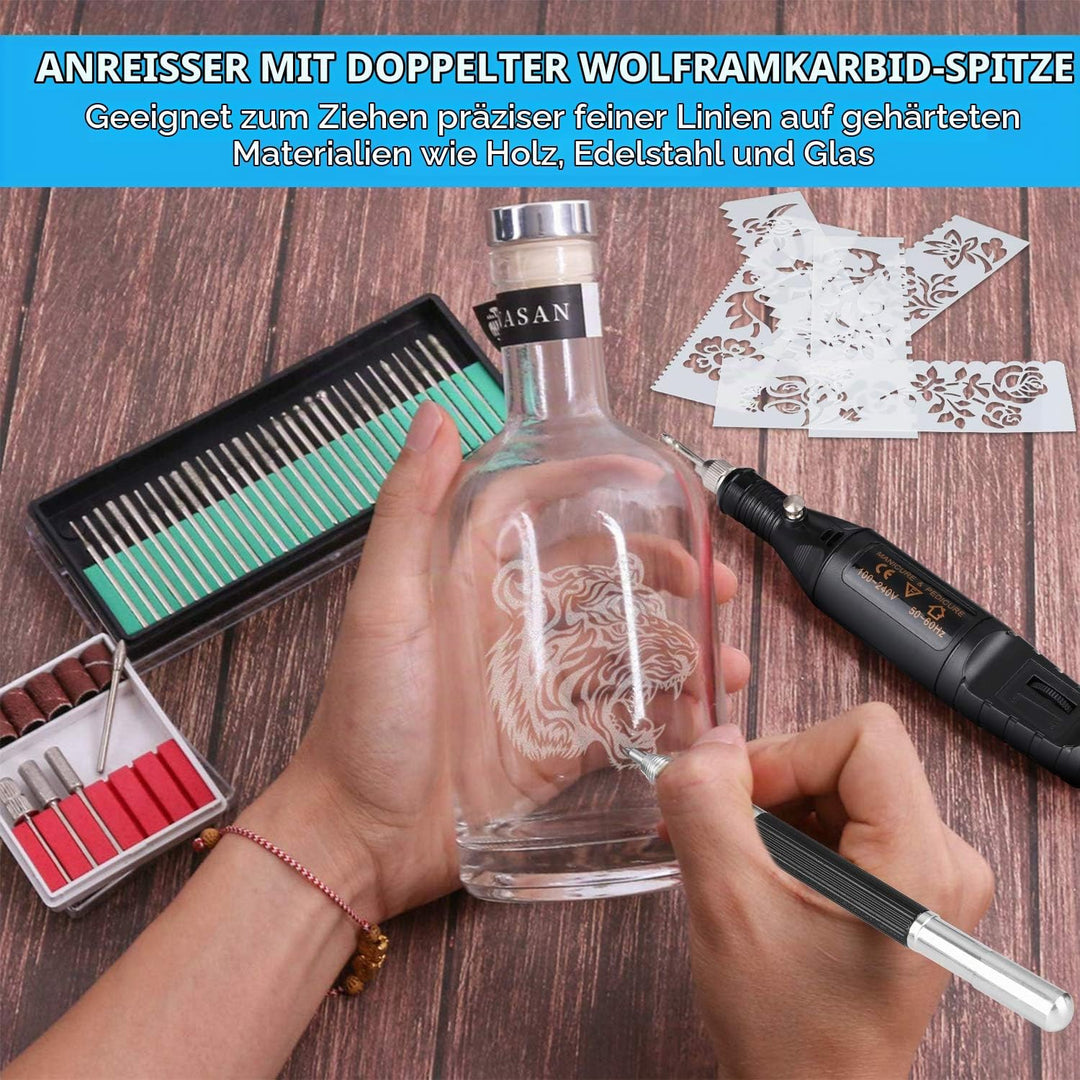 Winload Elektrischer Gravierstift, 78 Stück Gravierwerkzeugsatz, Elektro Graviergerät mit Scribe, 52