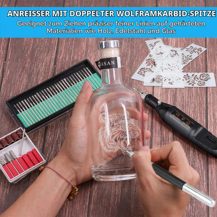 Winload Elektrischer Gravierstift, 78 Stück Gravierwerkzeugsatz, Elektro Graviergerät mit Scribe, 52