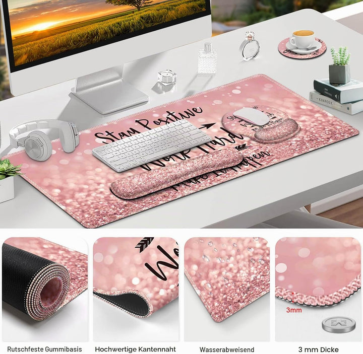 ToLuLu Tischmatte, XXL grosses Mauspad Handgelenkstützen-Set, 4 in1 Gaming-Mauspad Tischpad + ergono