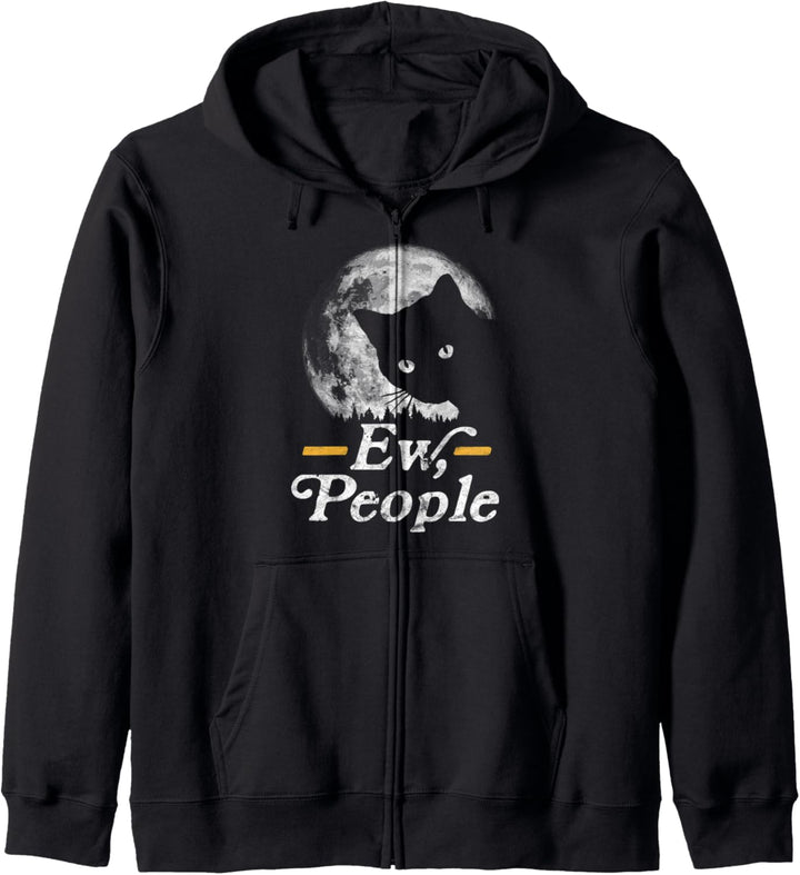 Ew, People! Funny Cat Vintage Eighties Style Full Moon Night Kapuzenjacke
