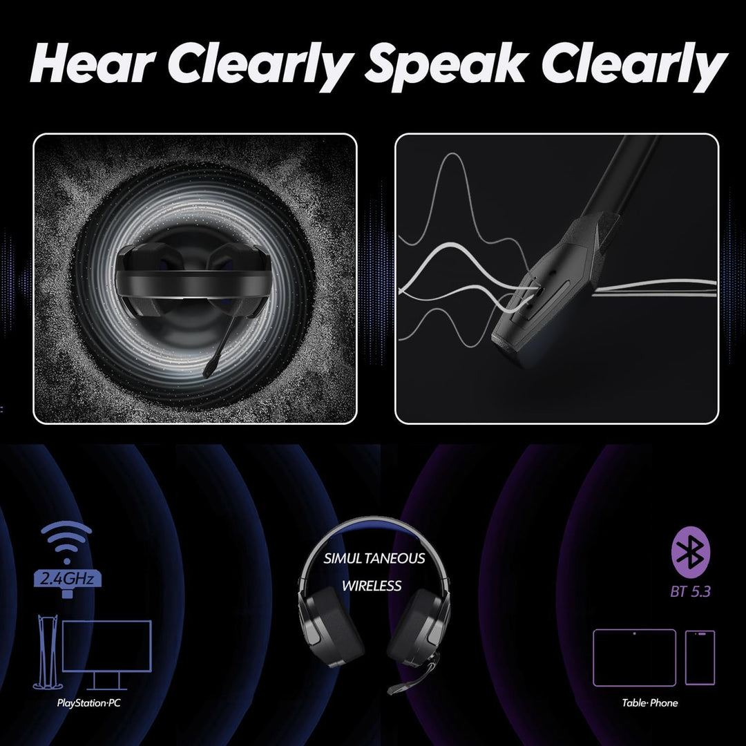 NUBWO G06 Wireless Gaming Headset für PS5, PS4, PC, Rauschunterdrückung über Ohr-Gaming-Kopfhörer mi