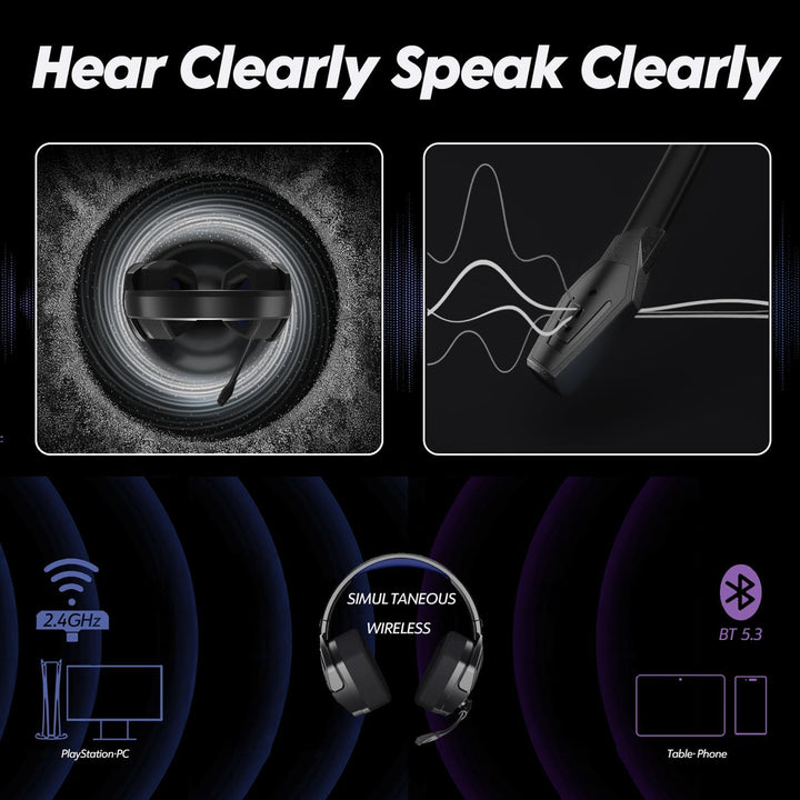 NUBWO G06 Wireless Gaming Headset für PS5, PS4, PC, Rauschunterdrückung über Ohr-Gaming-Kopfhörer mi