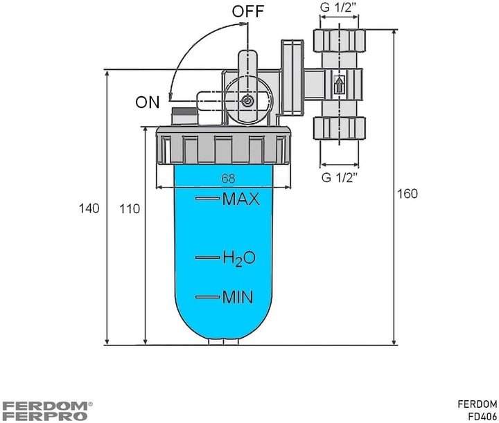 FERDOM Poliphosphatspender Feeder für Wassersysteme gegen Zunder und Korrosion. Ventil & Bypass, Mes