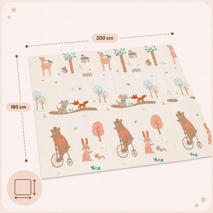 XL Krabbelmatte 180x200 cm Faltbar Beidseitig – Baby Spielmatte aus XPE Schaumstoff Wasserdicht Ruts