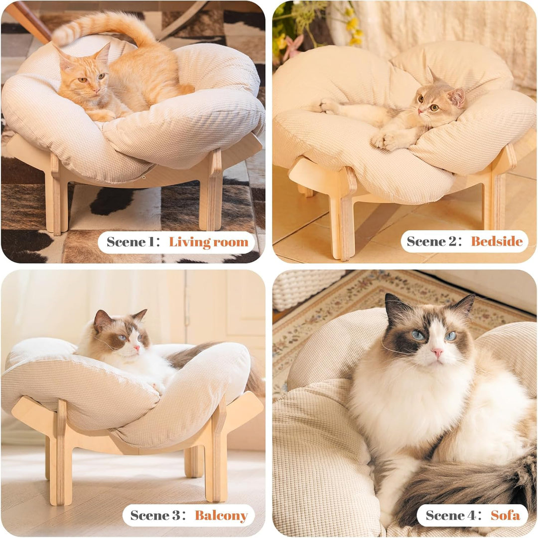 CheerPals Erhöhtes Katzenbett Blumenform, 55cm L&W Grosses Katzensofa, Stilvoll Katzenstuhl mit Hoch