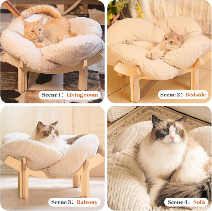 CheerPals Erhöhtes Katzenbett Blumenform, 55cm L&W Grosses Katzensofa, Stilvoll Katzenstuhl mit Hoch