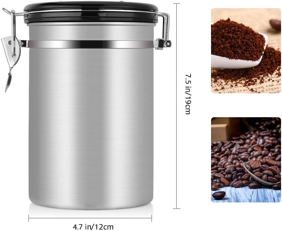Kaffeekanister, 1,8 L, Edelstahl, Grosser Behälter, Luftdicht, für Gemahlenes Stahlpulver und Bohnen