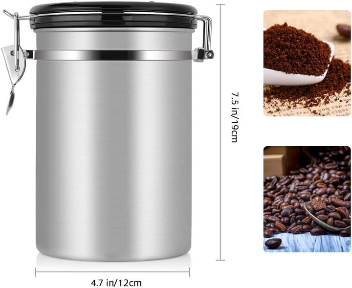 Kaffeekanister, 1,8 L, Edelstahl, Grosser Behälter, Luftdicht, für Gemahlenes Stahlpulver und Bohnen