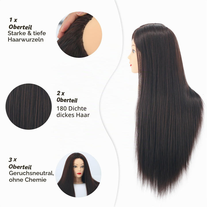 Frisurenkopf, 66cm 80% Echtes Menschliches Haar Frisierkopf übungskopf Puppenkopf zum Frisieren mit