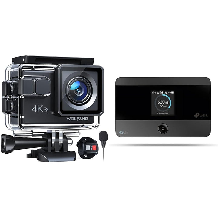 WOLFANG GA100 Action Cam 4K 20MP Unterwasserkamera & TP-Link M7350-4G (CAT4) Tragbarer WLAN-Router,