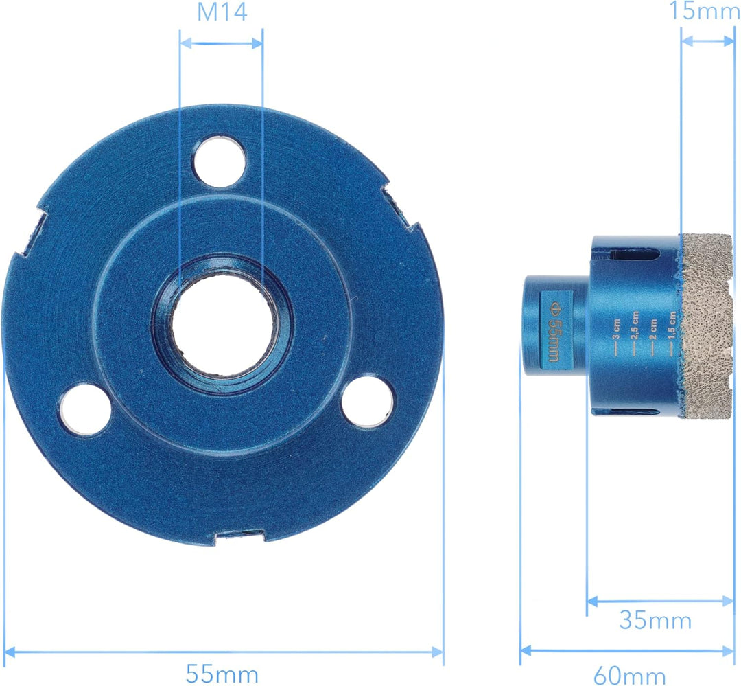 PRODIAMANT Diamant Fliesenbohrer 55 mm x M14 Fliese, Feinsteinzeug, Keramik für Winkelschleifer Prem