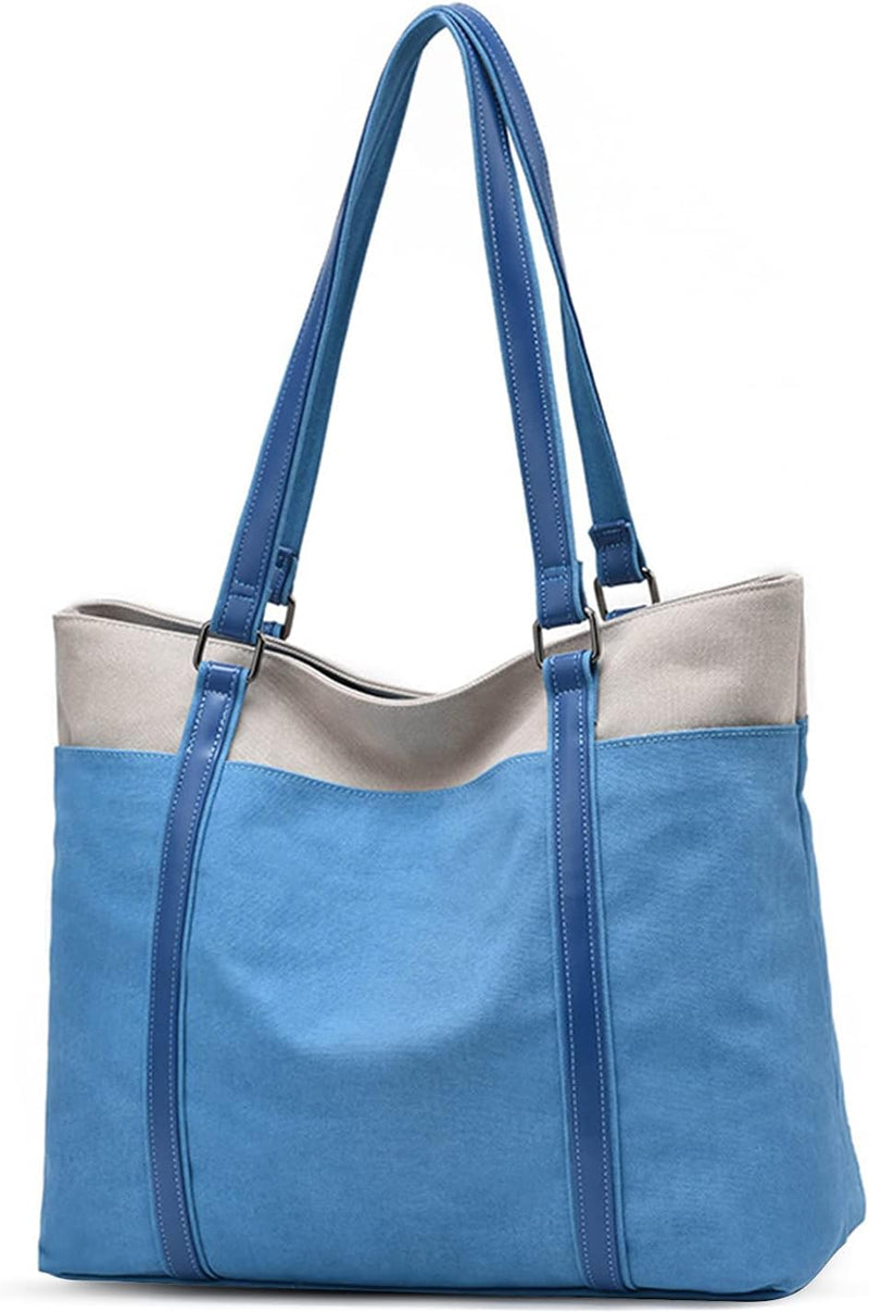 PORRASSO Damen Handtasche Gross Schultertasche Casual Shopper Leinwand Strandtasche für Büro Schule