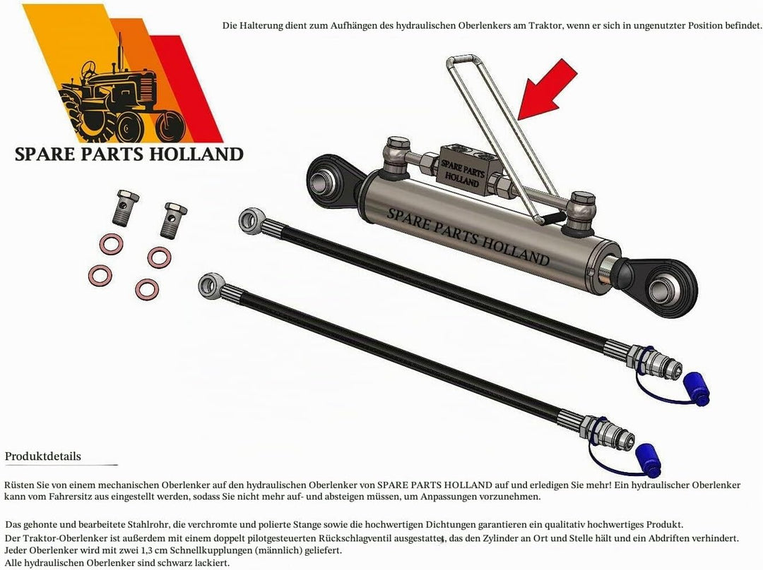 Hydraulischer Oberlenker Kat. 1-1 (410-570 mm) mit Sperrblock und Schläuchen