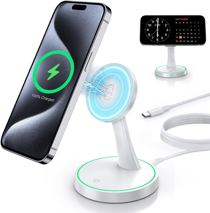 Induktive Ladestation Kompatibel mit Mag Safe Ladegerät,OANDYS 2 in 1 15W Schnelles iPhone Ladestati