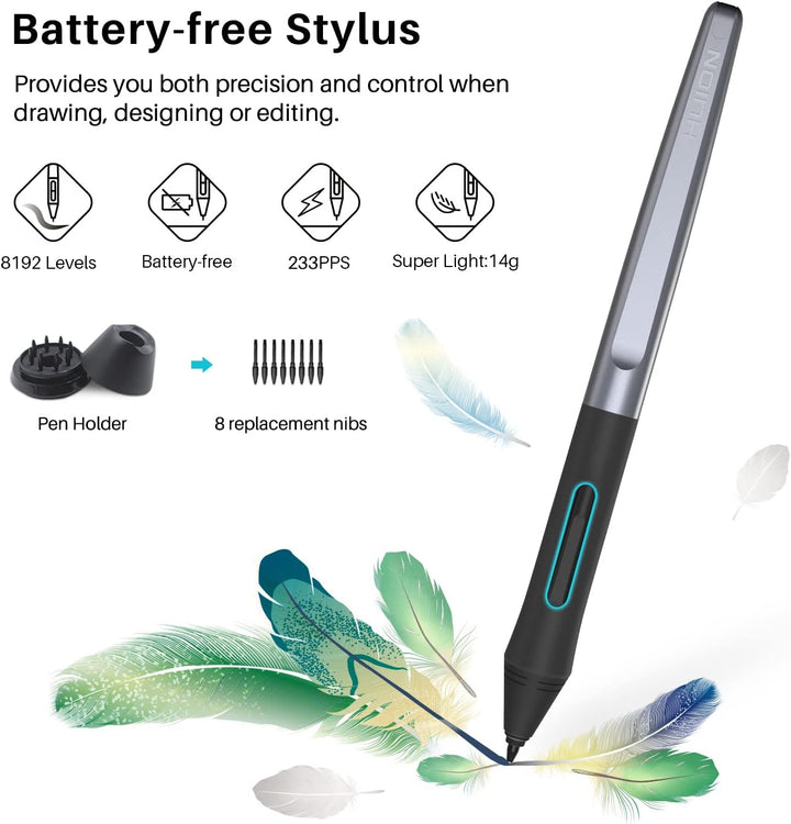 HUION H1060P Grafiktablett mit 10 x 6,25 Zoll Arbeitsbereich, Upgrade des Batterielosen Stifts, Unte