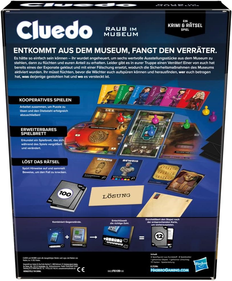 Hasbro Gaming Cluedo Raub im Museum, Krimi- und Rätselspiel mit einem ungeklärten Raub für bis zu 6