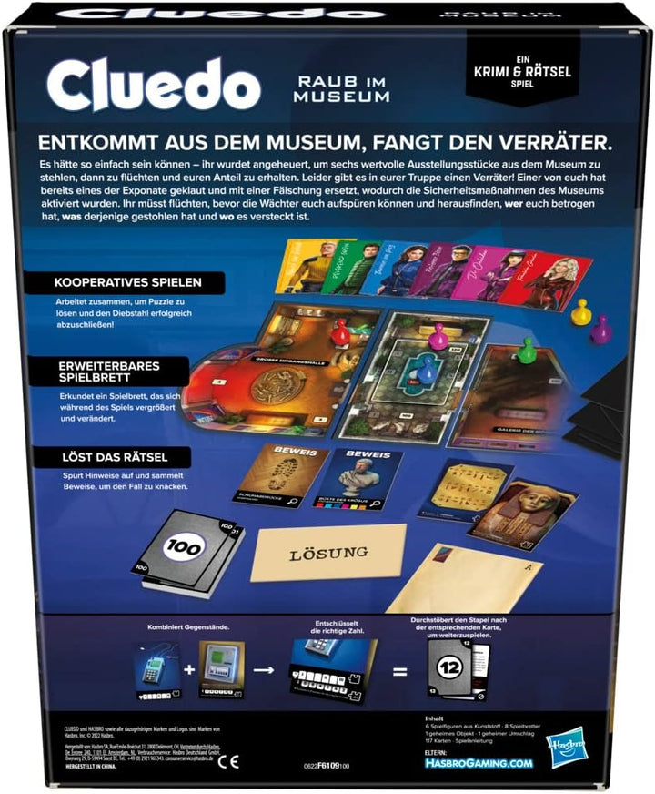 Hasbro Gaming Cluedo Raub im Museum, Krimi- und Rätselspiel mit einem ungeklärten Raub für bis zu 6