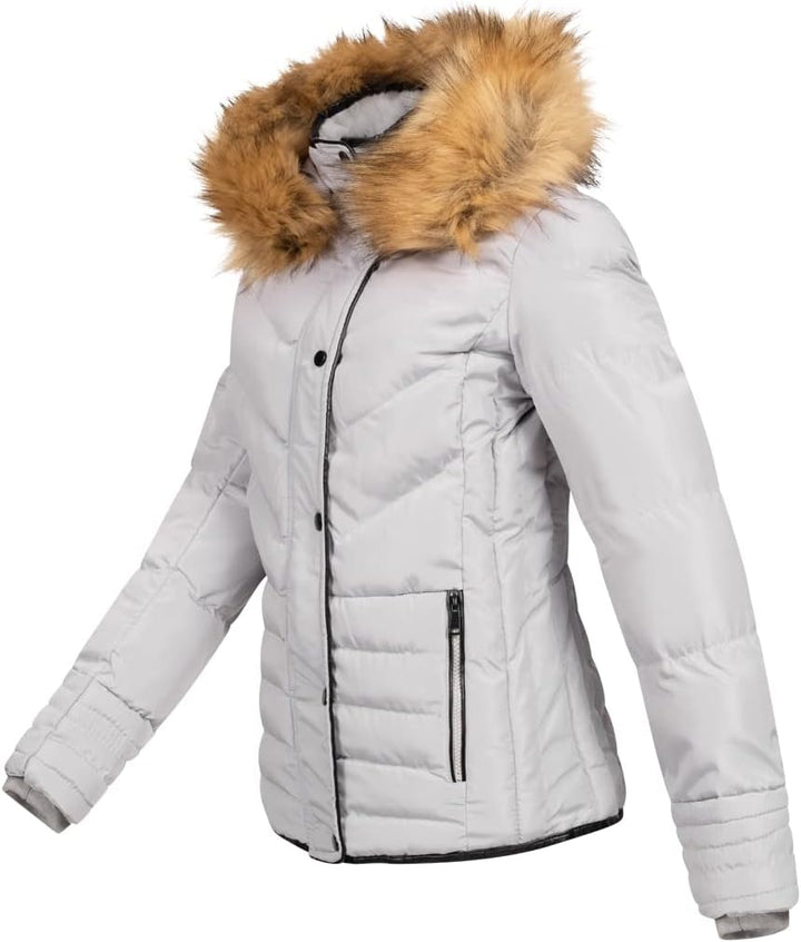 Elara Damen Steppjacke Winter Tailliert Chunkyrayan M Grau, M Grau