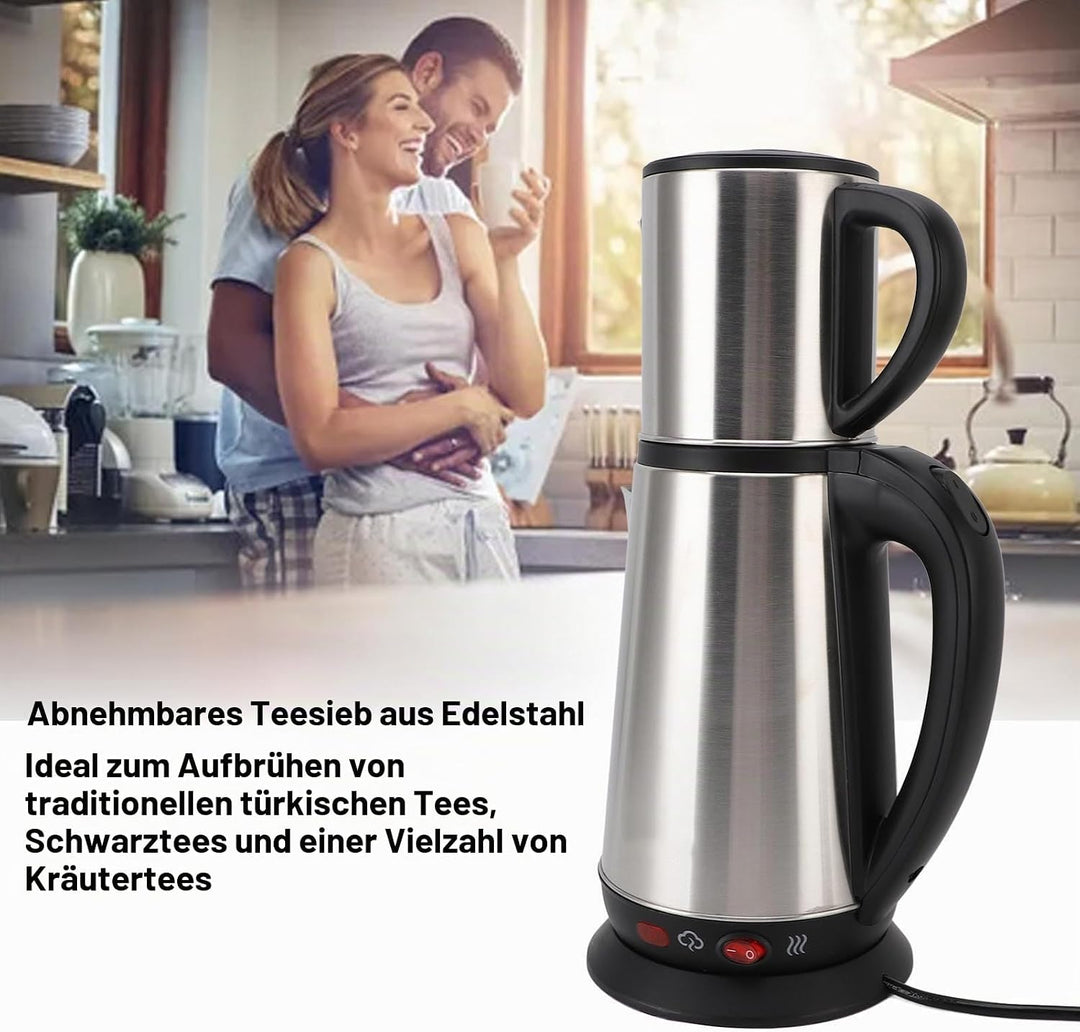 Goshyda Türkische Teeherstellungsmaschine, Elektrische Doppel -Topf -Teekanne mit 1L -Teekanne und 2