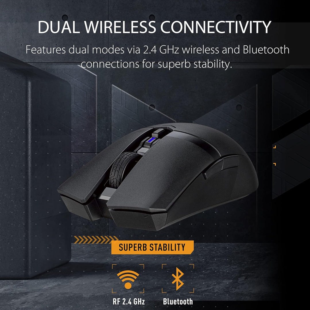 ASUS TUF Gaming M4 Wireless optische Gaming-Maus (kabellos, beidhändig, 12.000 DPI-Sensor, DPI-Taste