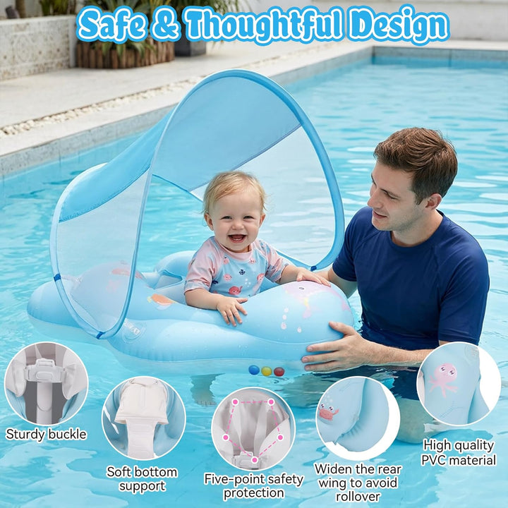 Baby Schwimmring mit Sonnendach UPF50+ Schwimmring Baby mit Sonnendach mit 1*Luftpumpe & 2*Flickzeug