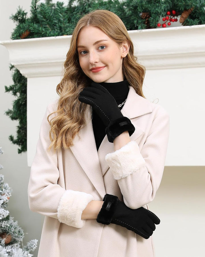 ZASFOU Damen Winter Touchscreen Handschuhe mit Thermo Fleecefutter, Warme und Dick Wolle Schwarz L,