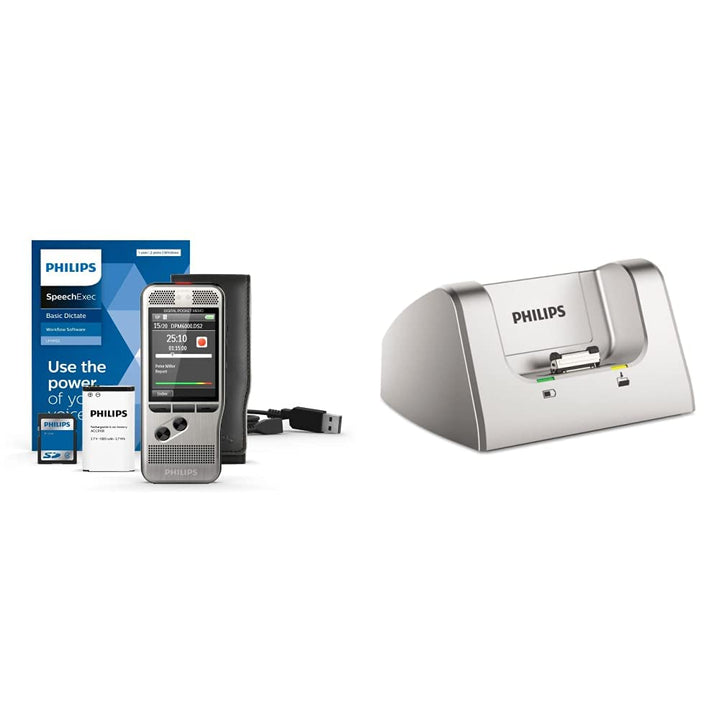 Philips PocketMemo DPM6000 Digitales Diktiergerät, Audiorecorder & ACC8120 Dockingstation für Digita