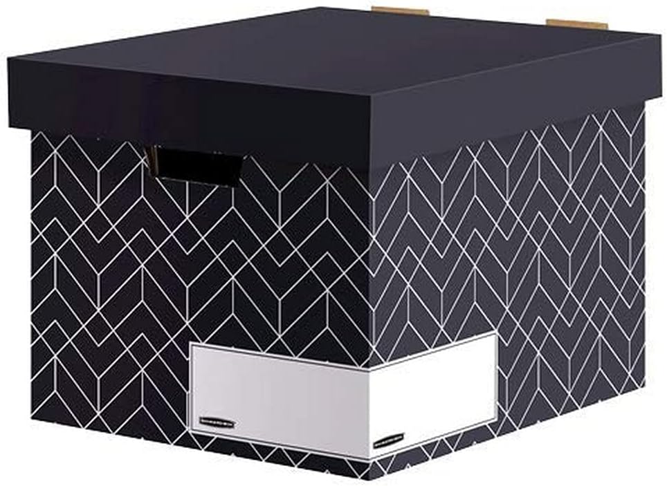 Bankers Box Archivbox mit Deckel, Décor Serie für Büro und Zuhause, stabil, mit Grifflöchern, aus 10