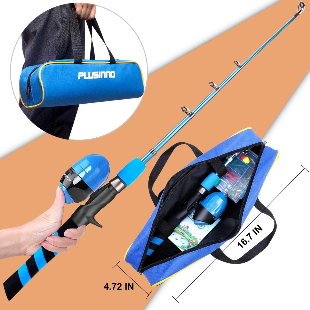 PLUSINNO Angelset für Kinder, Teleskopische Angelrute mit Angelrolle und Angelköder, Angelzubehör un
