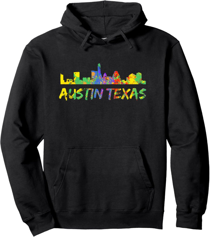 Austin Texas Rainbow Art City Skyline Silhouette Austin Pullover Hoodie