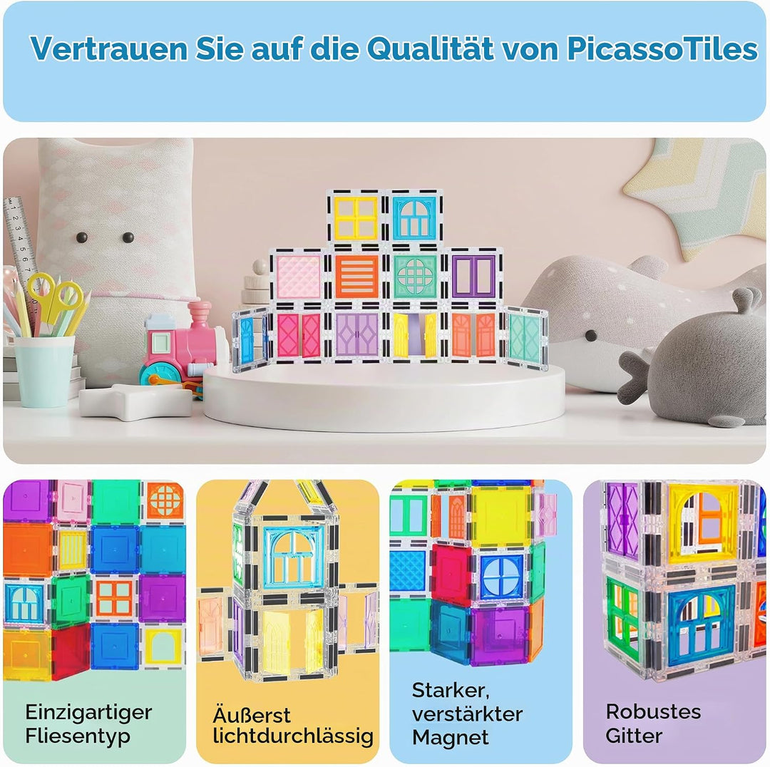 PicassoTiles Magnetblöcke zum Anklemmen für Fenster und Türen, Magnetfliesen, Magnete, Bausteine, Ko