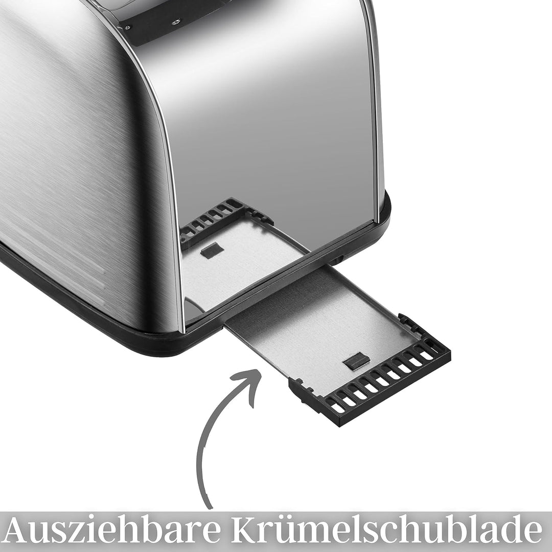 Edelstahl Toaster mit Brötchenaufsatz | Toaster 2 Scheiben | Doppelschlitz Toaster | 7 Stufen | 4 Fu