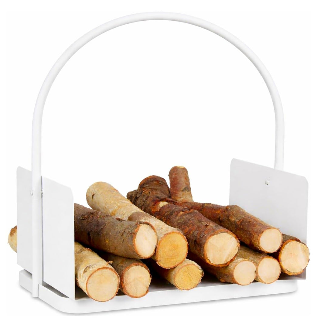 Kaminholzkorb aus Metall Brennholzkorb Chrome-Griff Holzkorb innen Holztrage Masse: 41 x 30 x 42 cm,