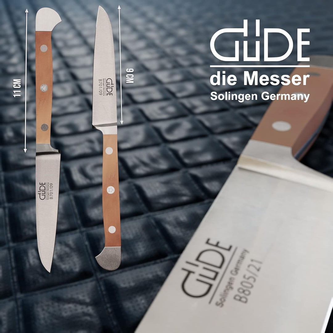 GÜDE Solingen - Gemüsemesser geschmiedet, 9 cm, Birnenholz, ALPHA BIRNE, Doppelkropf, Handmade Germa