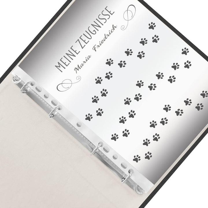 Zeugnismappe personalisiert Relax Cat A4 ca. 31x24 cm, grau, Zeugnisbuch Katze, Urkundenmappe Einsch